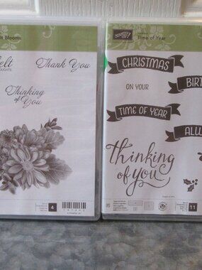 2 Sets Stampin Up in cases: "Heartfelt Blooms" "Time of Year" (15 stamps total)